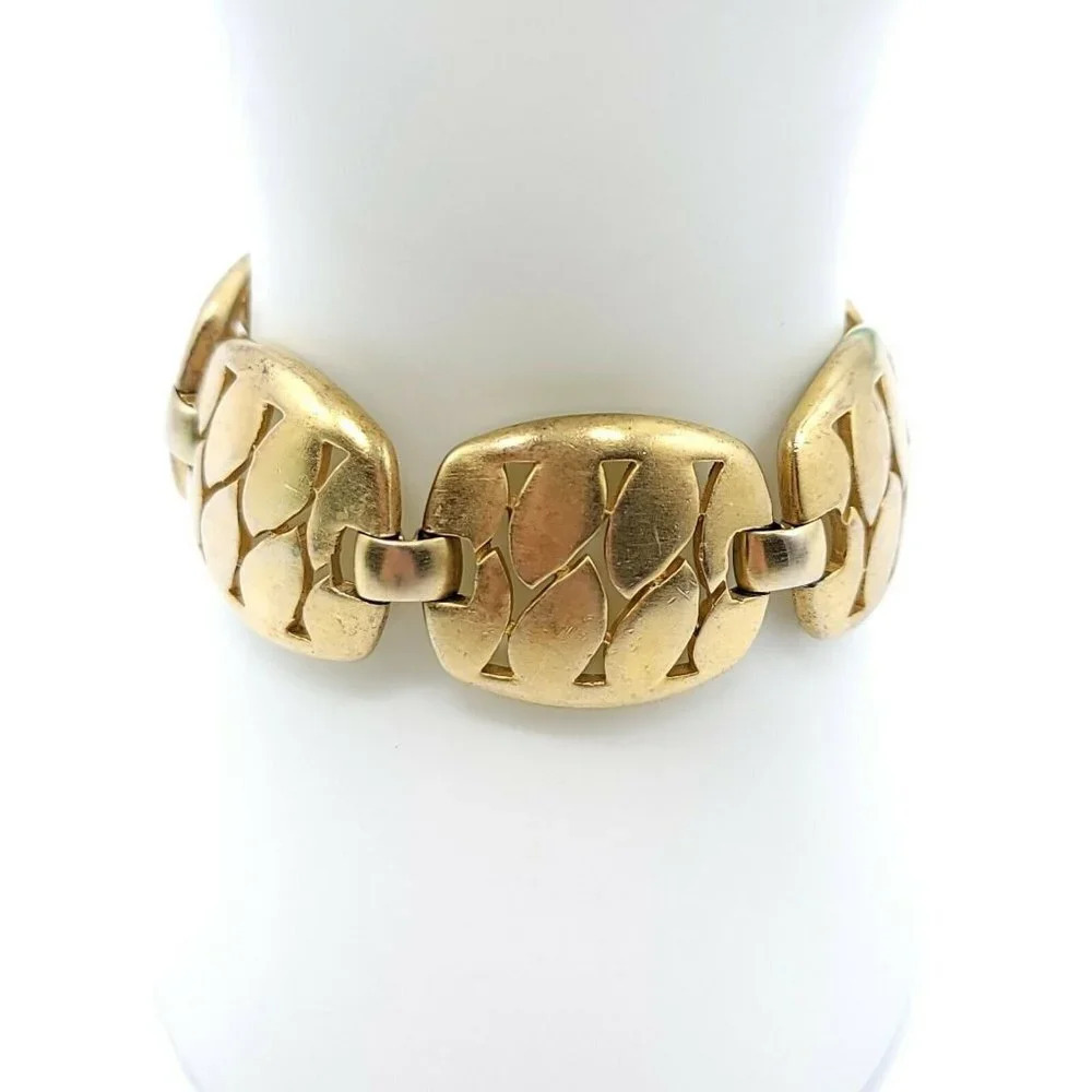 Crown Trifari Animal Print Wide Chunky Gold Tone